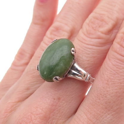 925 Sterling Silver Antique Art Deco Real Cabochon Jade Ring Size 7.5