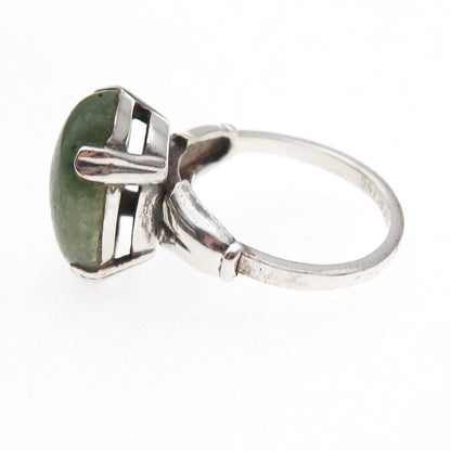 925 Sterling Silver Antique Art Deco Real Cabochon Jade Ring Size 7.5