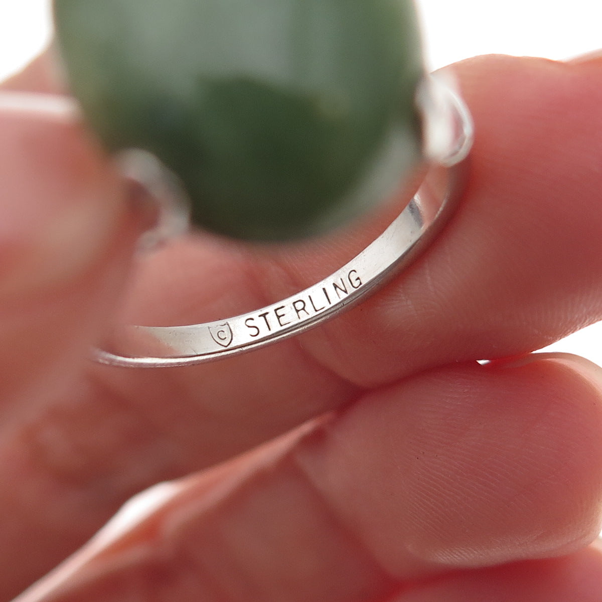 925 Sterling Silver Antique Art Deco Real Cabochon Jade Ring Size 7.5