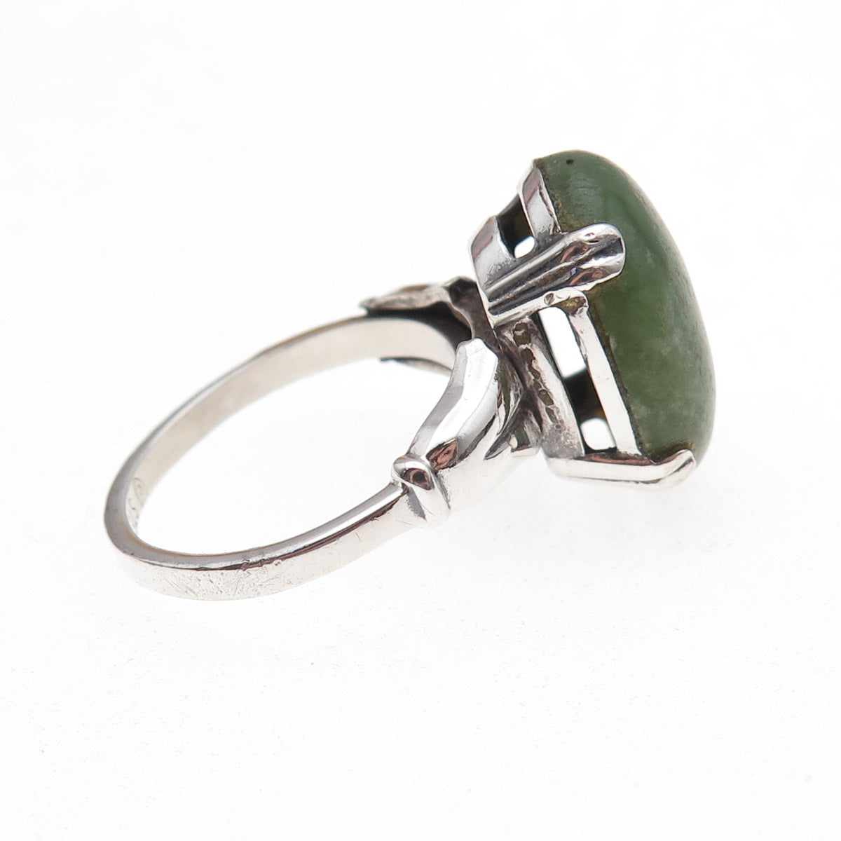 925 Sterling Silver Antique Art Deco Real Cabochon Jade Ring Size 7.5