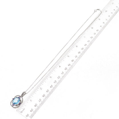 925 Sterling Silver Mexico Real Diamond Blue Topaz & Amethyst Chain Necklace 18"
