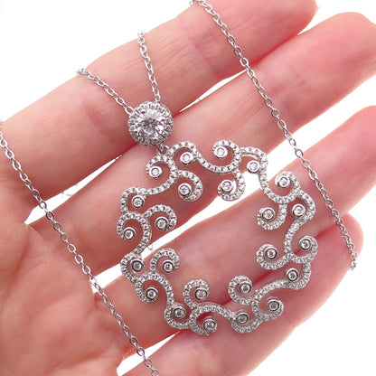 925 Sterling Silver Round-Cut C Z Floral Cable Chain Necklace 18"