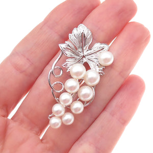 925 Sterling Silver Antique Art Deco Real Akoya Pearl Floral Pin Brooch