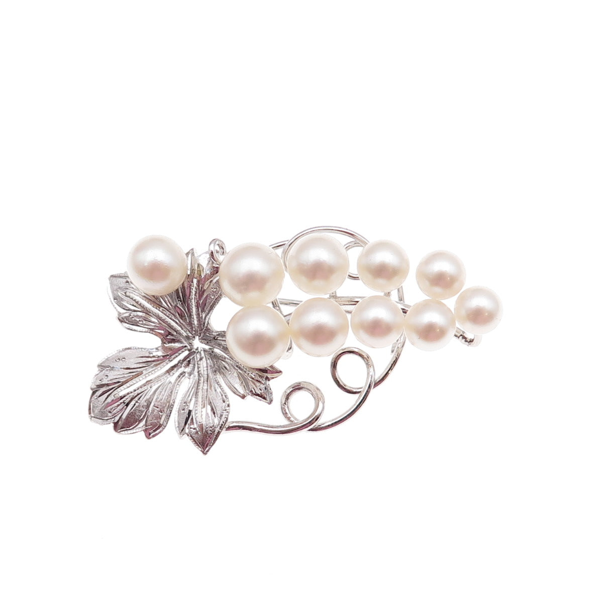 925 Sterling Silver Antique Art Deco Real Akoya Pearl Floral Pin Brooch