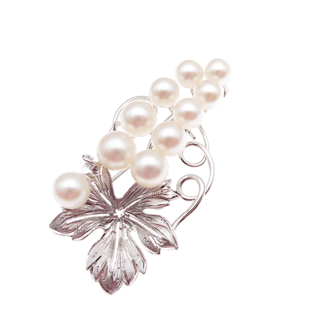 925 Sterling Silver Antique Art Deco Real Akoya Pearl Floral Pin Brooch