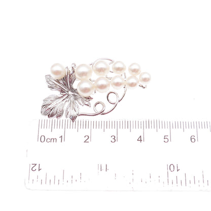 925 Sterling Silver Antique Art Deco Real Akoya Pearl Floral Pin Brooch