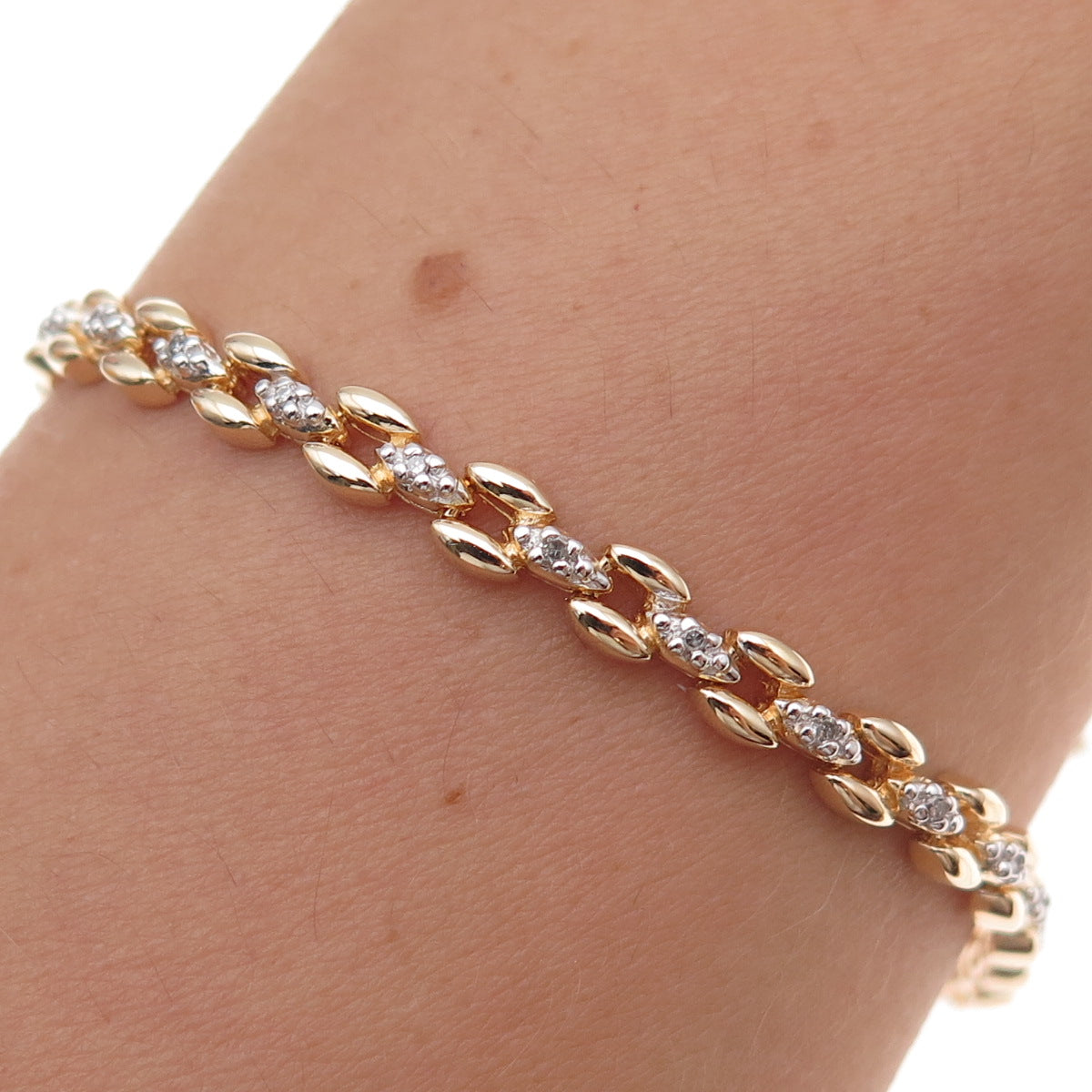 Heng Ngai 925 Sterling Silver Gold Plated Real Diamond Bracelet 7.25"