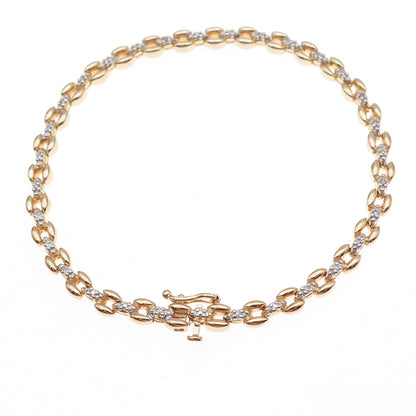 Heng Ngai 925 Sterling Silver Gold Plated Real Diamond Bracelet 7.25"