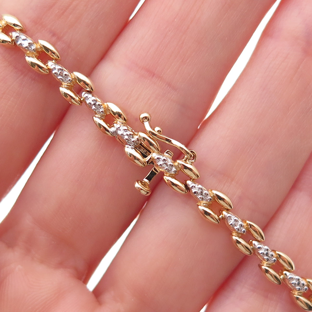 Heng Ngai 925 Sterling Silver Gold Plated Real Diamond Bracelet 7.25"