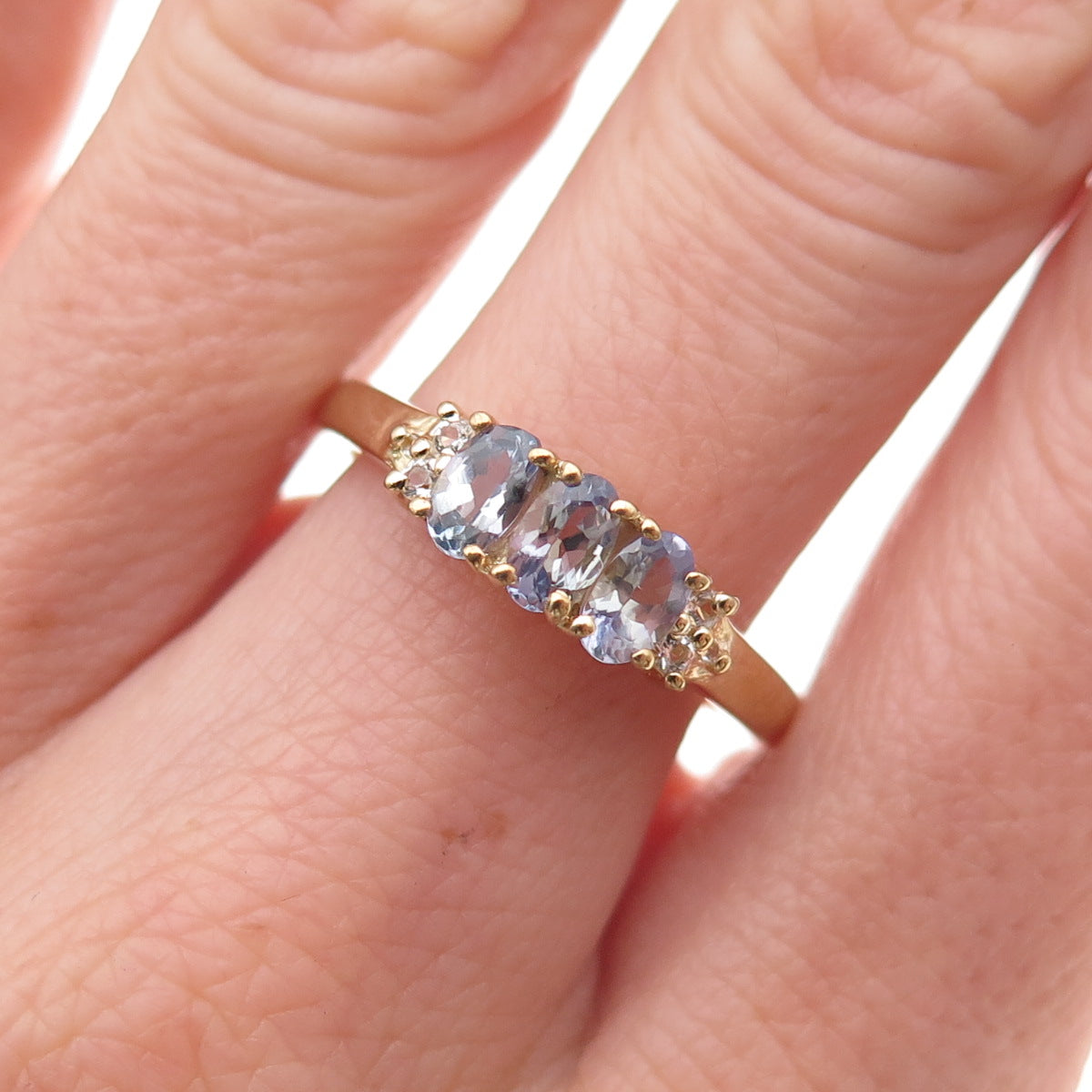 Chuck Clemency 925 Sterling Gold Plated Real Tanzanite & White Topaz Ring Size 8