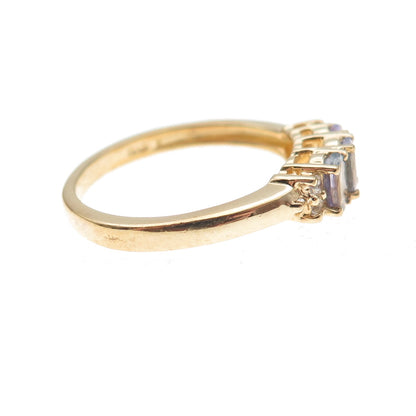 Chuck Clemency 925 Sterling Gold Plated Real Tanzanite & White Topaz Ring Size 8