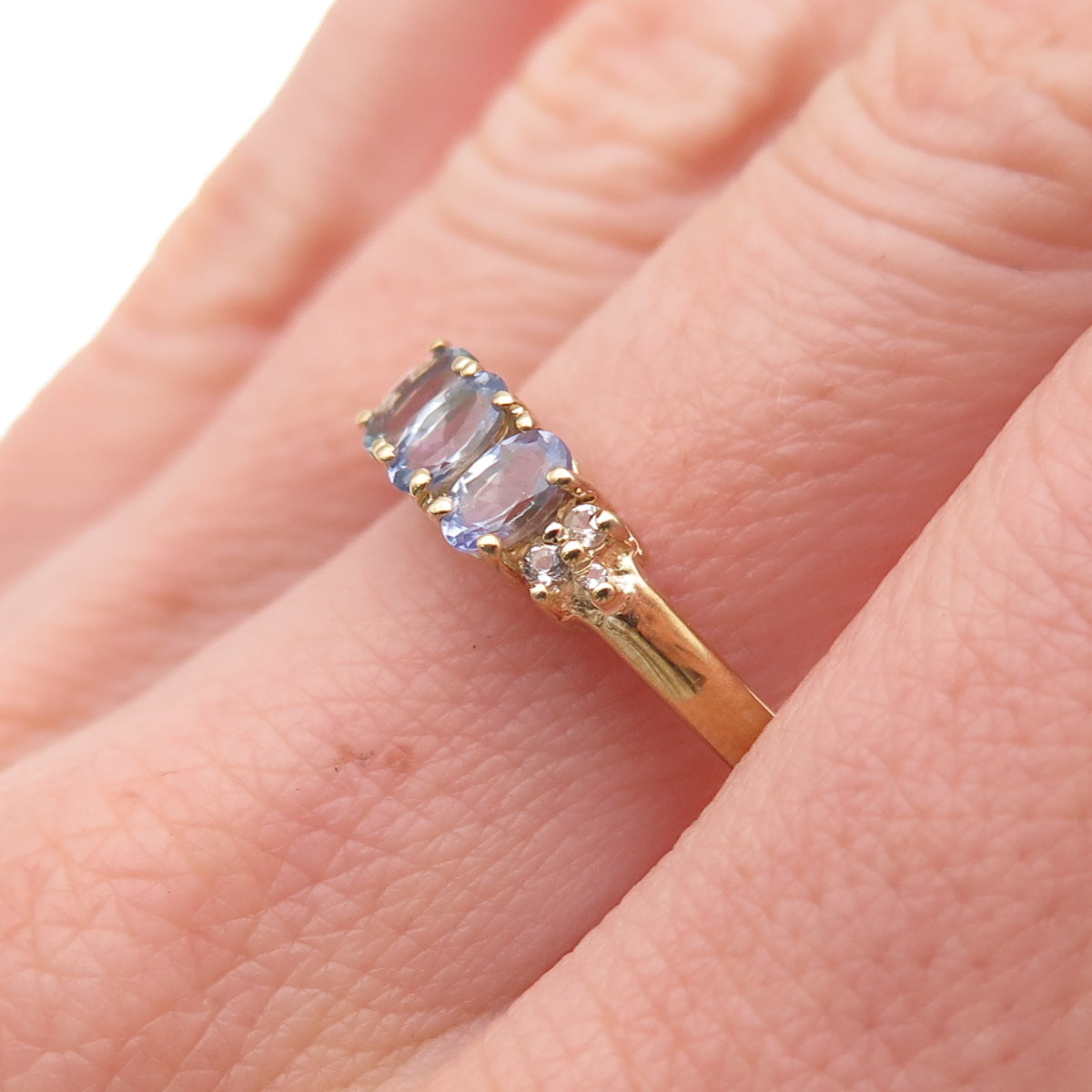 Chuck Clemency 925 Sterling Gold Plated Real Tanzanite & White Topaz Ring Size 8