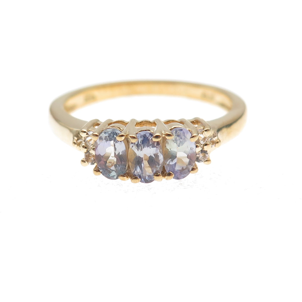 Chuck Clemency 925 Sterling Gold Plated Real Tanzanite & White Topaz Ring Size 8