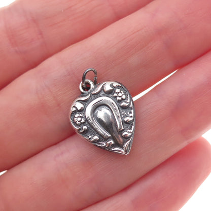 925 Sterling Silver Antique Art Deco Horseshoe Heart Chatelaine Charm Pendant