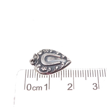 925 Sterling Silver Antique Art Deco Horseshoe Heart Chatelaine Charm Pendant