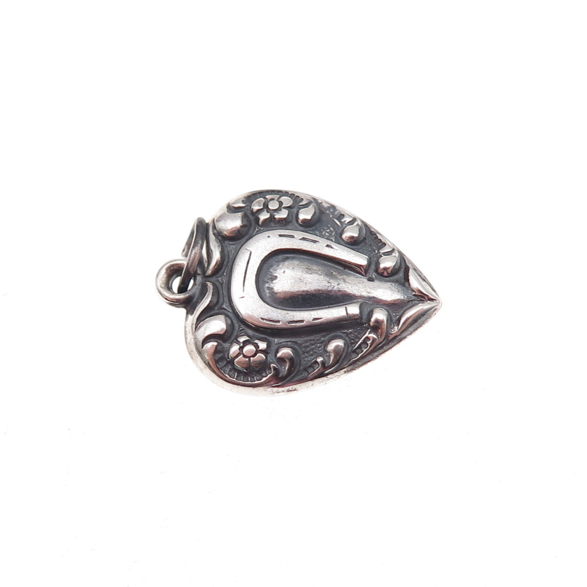 925 Sterling Silver Antique Art Deco Horseshoe Heart Chatelaine Charm Pendant