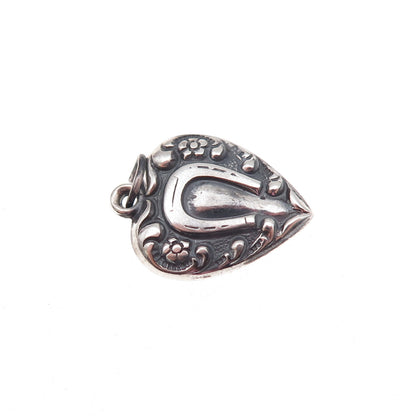 925 Sterling Silver Antique Art Deco Horseshoe Heart Chatelaine Charm Pendant