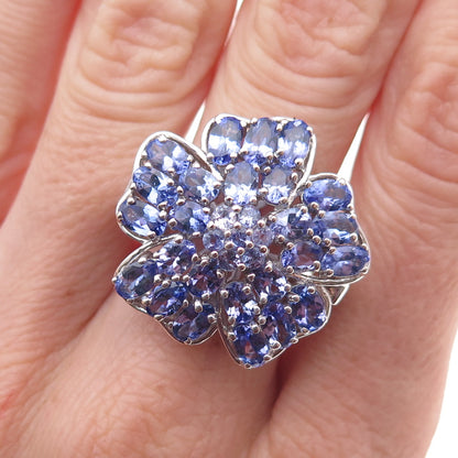 Chuck Clemency 925 Sterling Silver Real Tanzanite Floral Ring Size 8.25