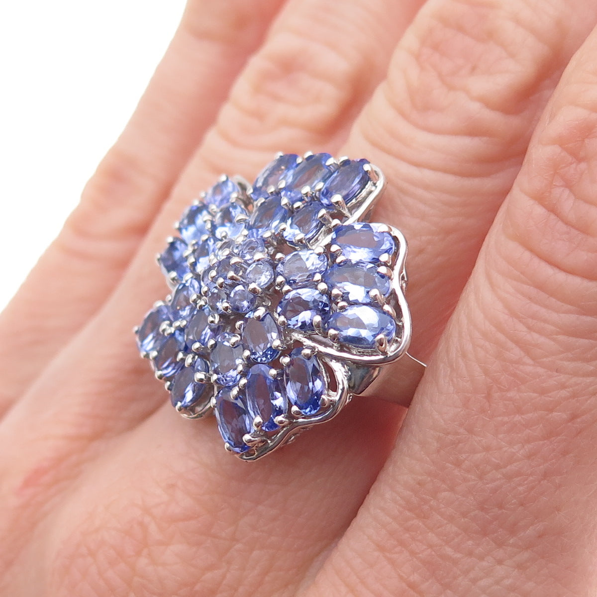 Chuck Clemency 925 Sterling Silver Real Tanzanite Floral Ring Size 8.25
