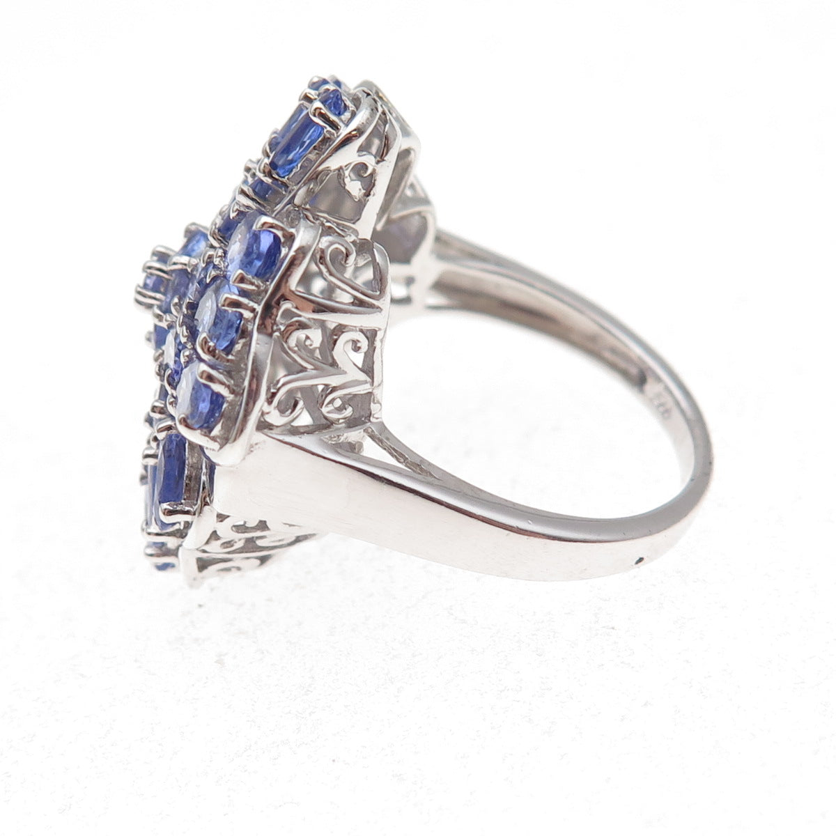Chuck Clemency 925 Sterling Silver Real Tanzanite Floral Ring Size 8.25