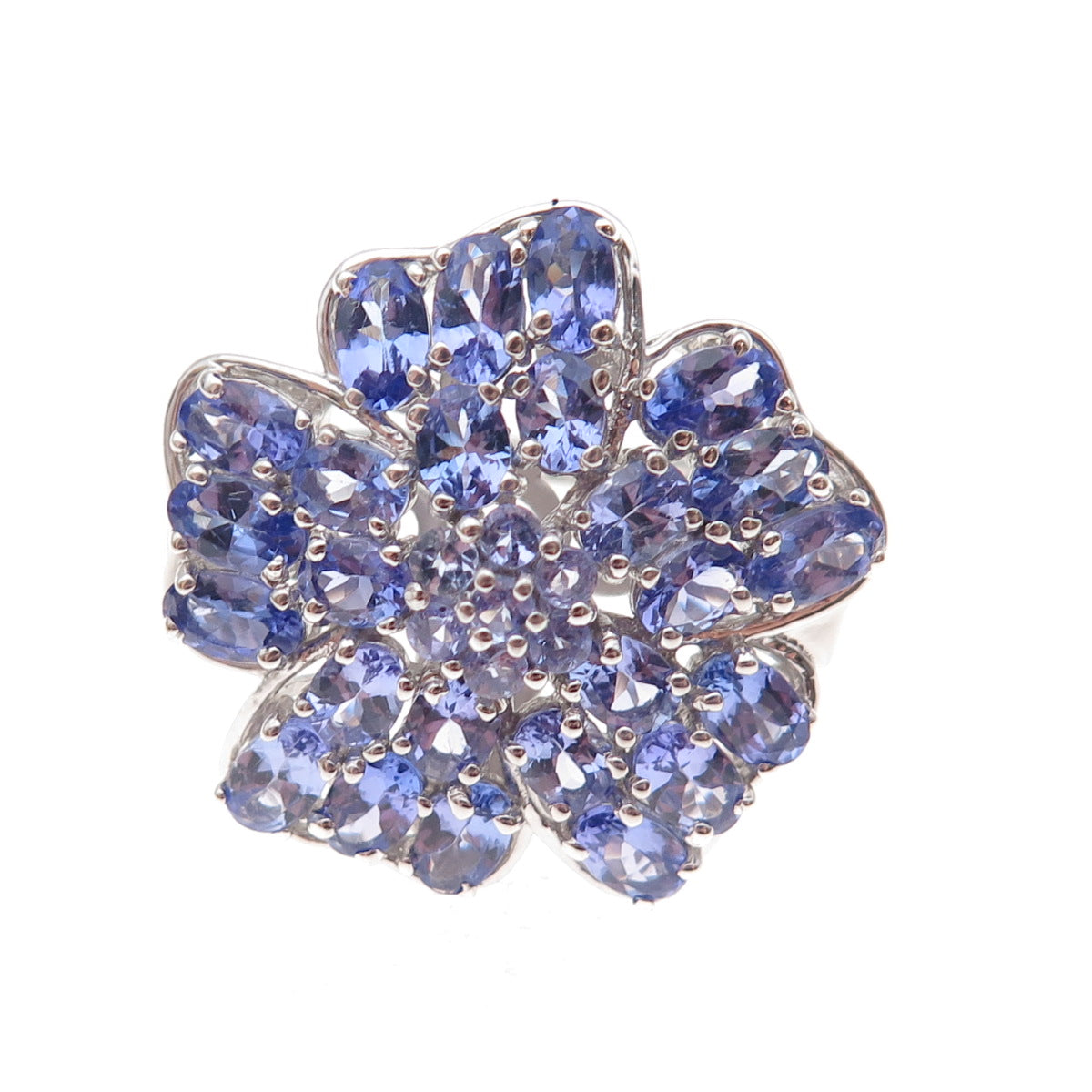 Chuck Clemency 925 Sterling Silver Real Tanzanite Floral Ring Size 8.25