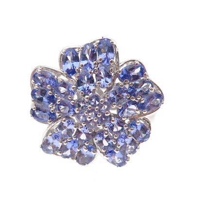 Chuck Clemency 925 Sterling Silver Real Tanzanite Floral Ring Size 8.25