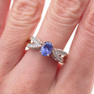 925 Sterling Silver Gold Plated Real Tanzanite & White Topaz Ring Size 8.25