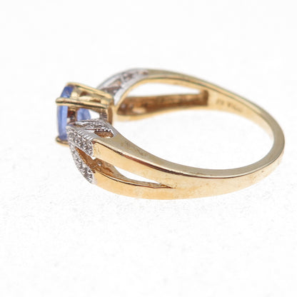 925 Sterling Silver Gold Plated Real Tanzanite & White Topaz Ring Size 8.25