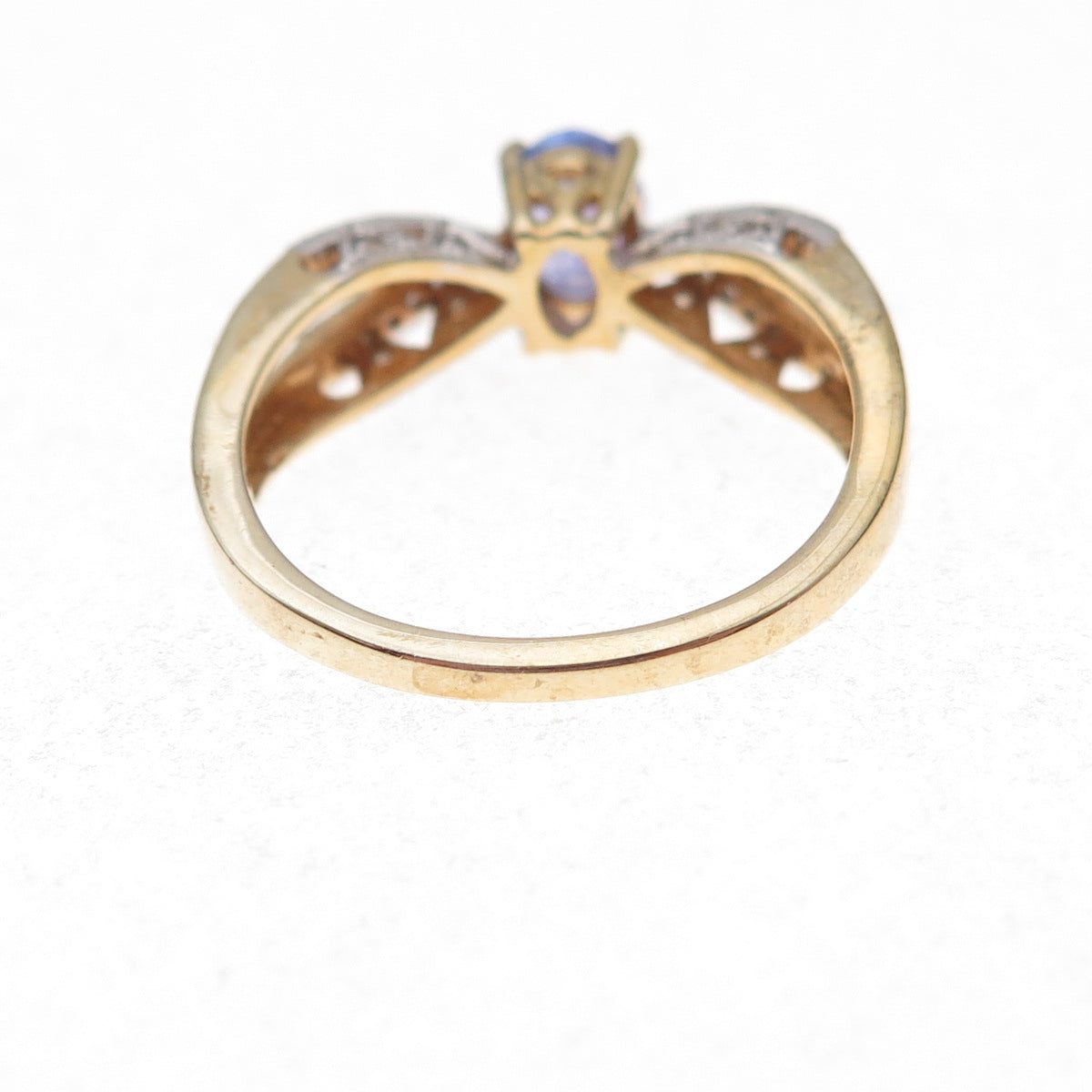 925 Sterling Silver Gold Plated Real Tanzanite & White Topaz Ring Size 8.25