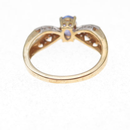 925 Sterling Silver Gold Plated Real Tanzanite & White Topaz Ring Size 8.25