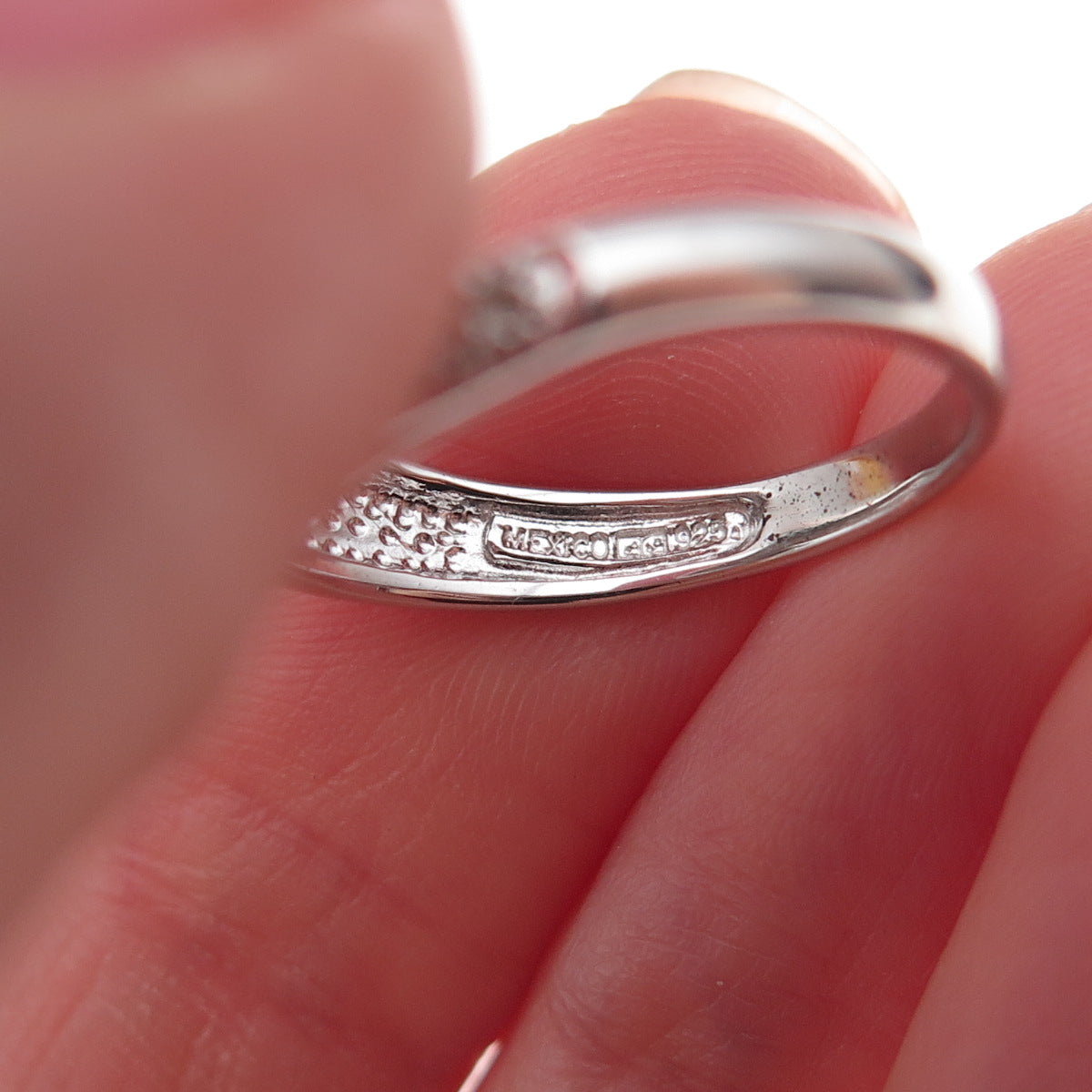 925 Sterling Silver Mexico Real Round-Cut Diamond Bypass Ring Size 7