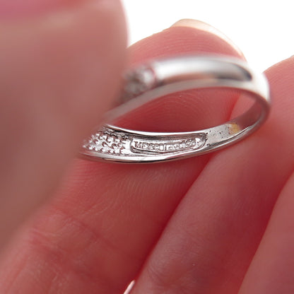 925 Sterling Silver Mexico Real Round-Cut Diamond Bypass Ring Size 7