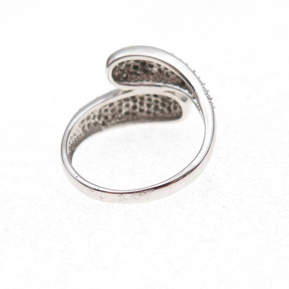 925 Sterling Silver Mexico Real Round-Cut Diamond Bypass Ring Size 7