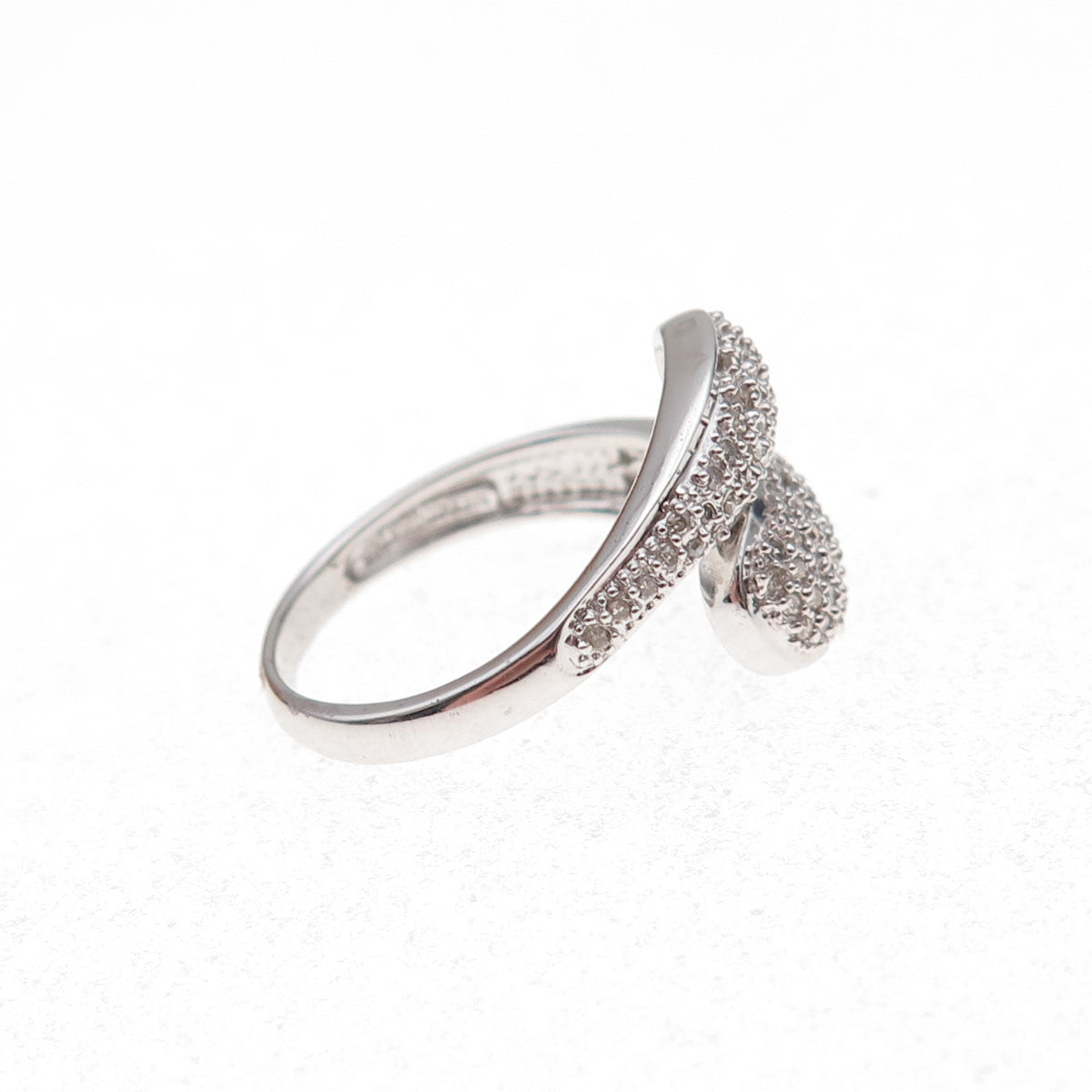 925 Sterling Silver Mexico Real Round-Cut Diamond Bypass Ring Size 7