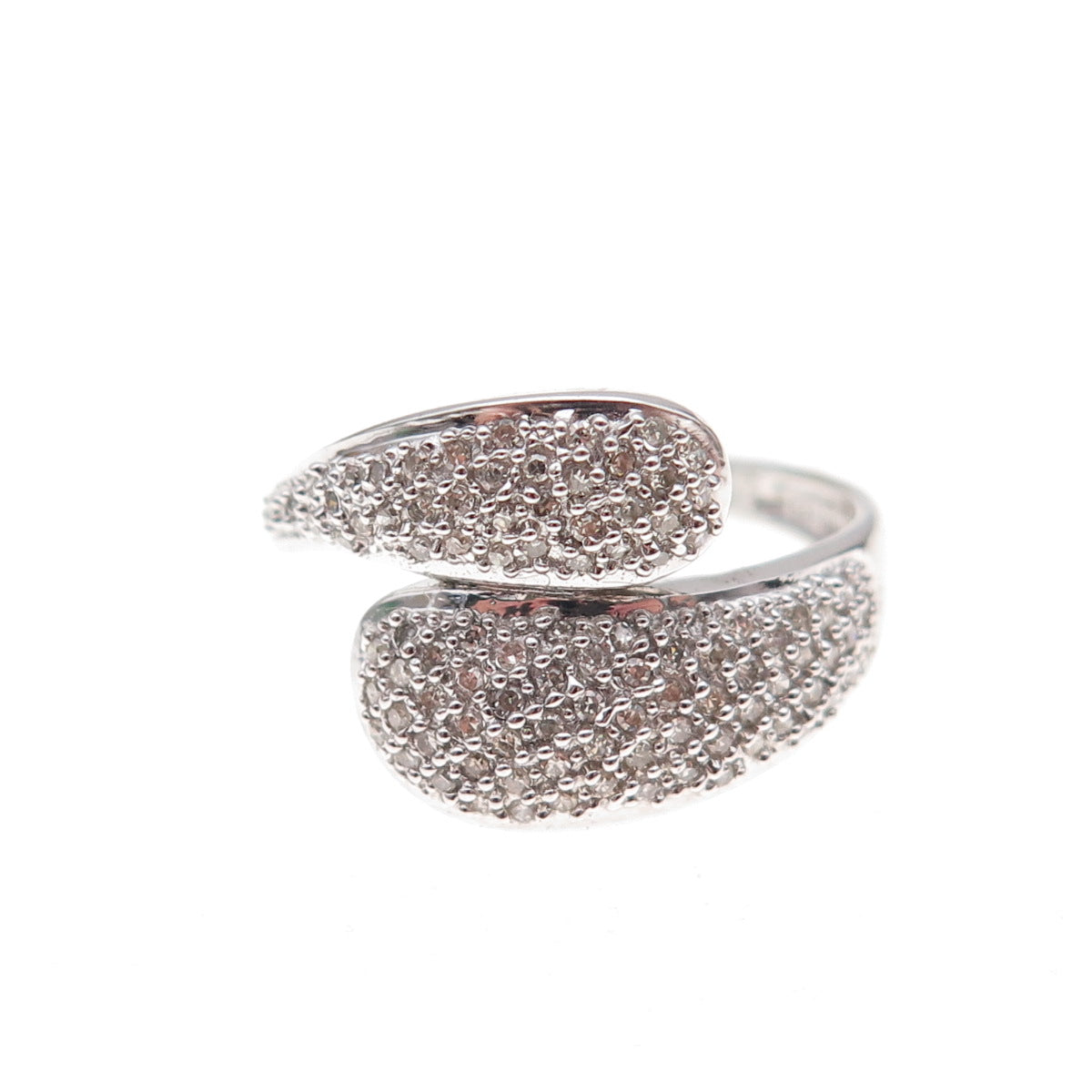 925 Sterling Silver Mexico Real Round-Cut Diamond Bypass Ring Size 7