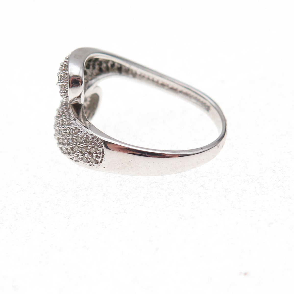 925 Sterling Silver Mexico Real Round-Cut Diamond Bypass Ring Size 7