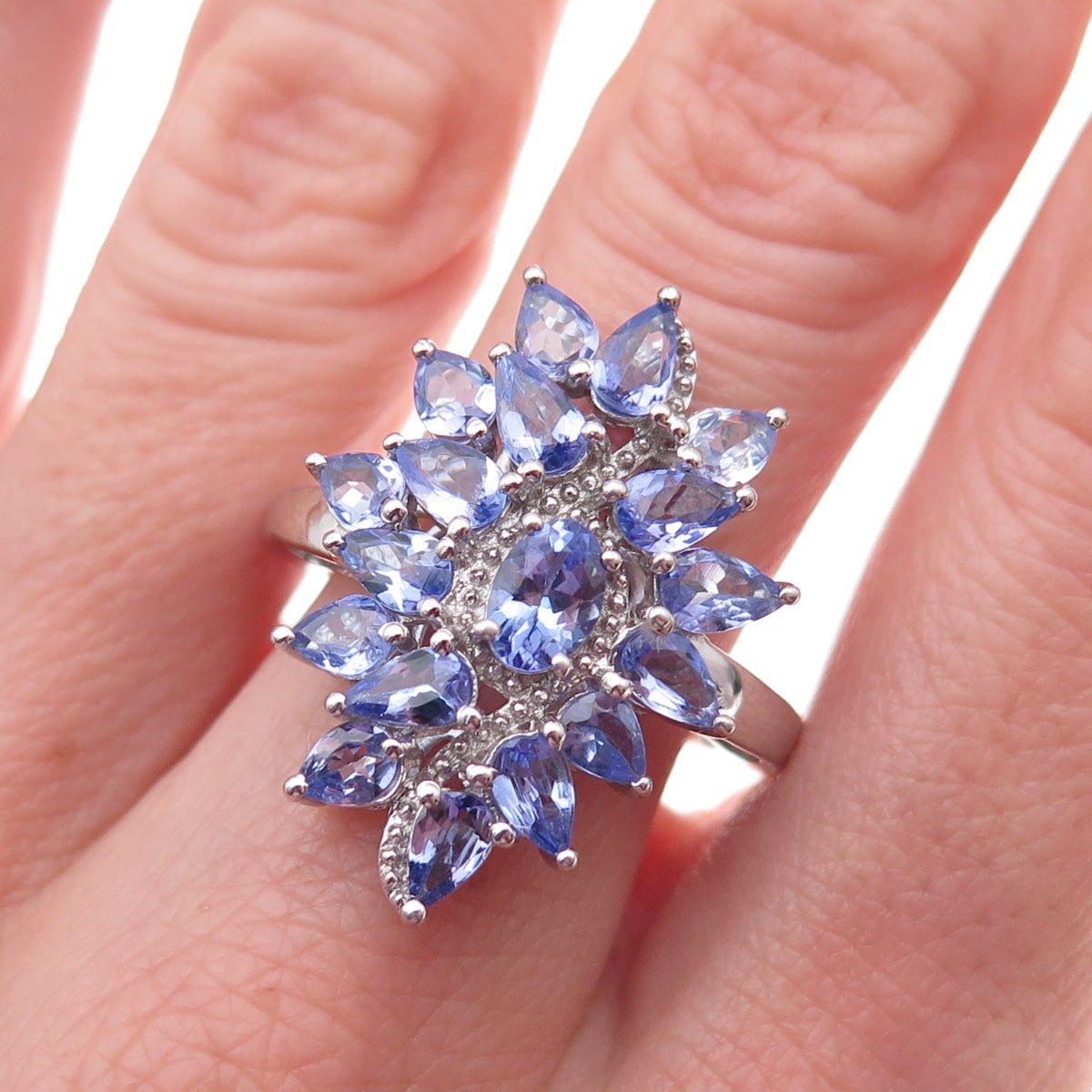 Chuck Clemency 925 Sterling Silver Real Oval & Pear-Cut Tanzanite Ring Size 8.25