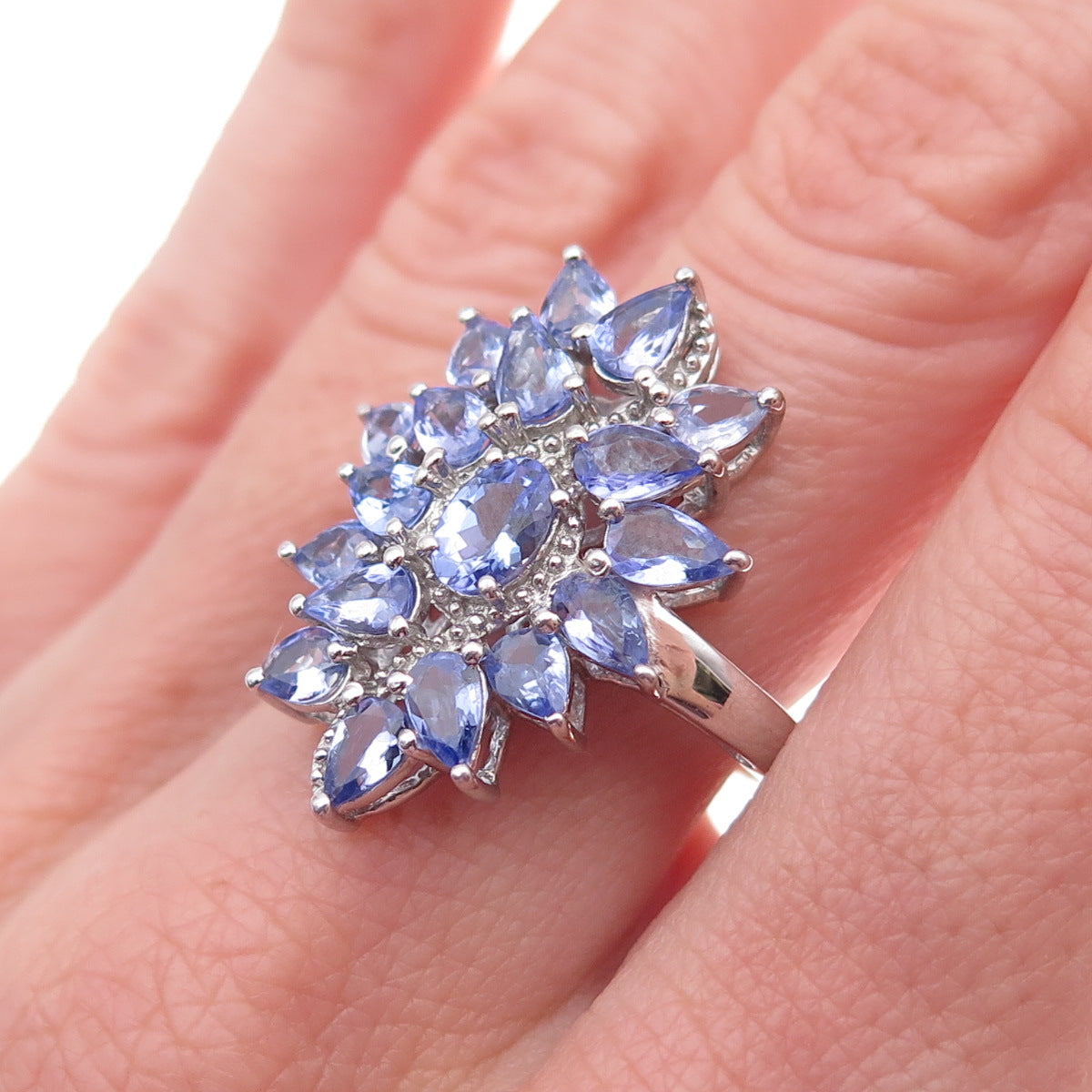 Chuck Clemency 925 Sterling Silver Real Oval & Pear-Cut Tanzanite Ring Size 8.25