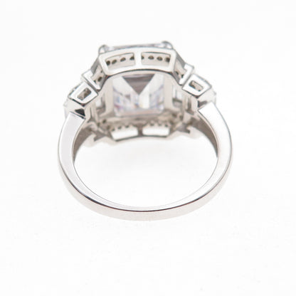 925 Sterling Silver Emerald & Round-Cut C Z Engagement Ring Size 8