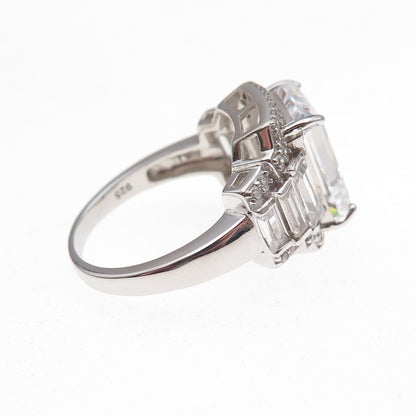 925 Sterling Silver Emerald & Round-Cut C Z Engagement Ring Size 8