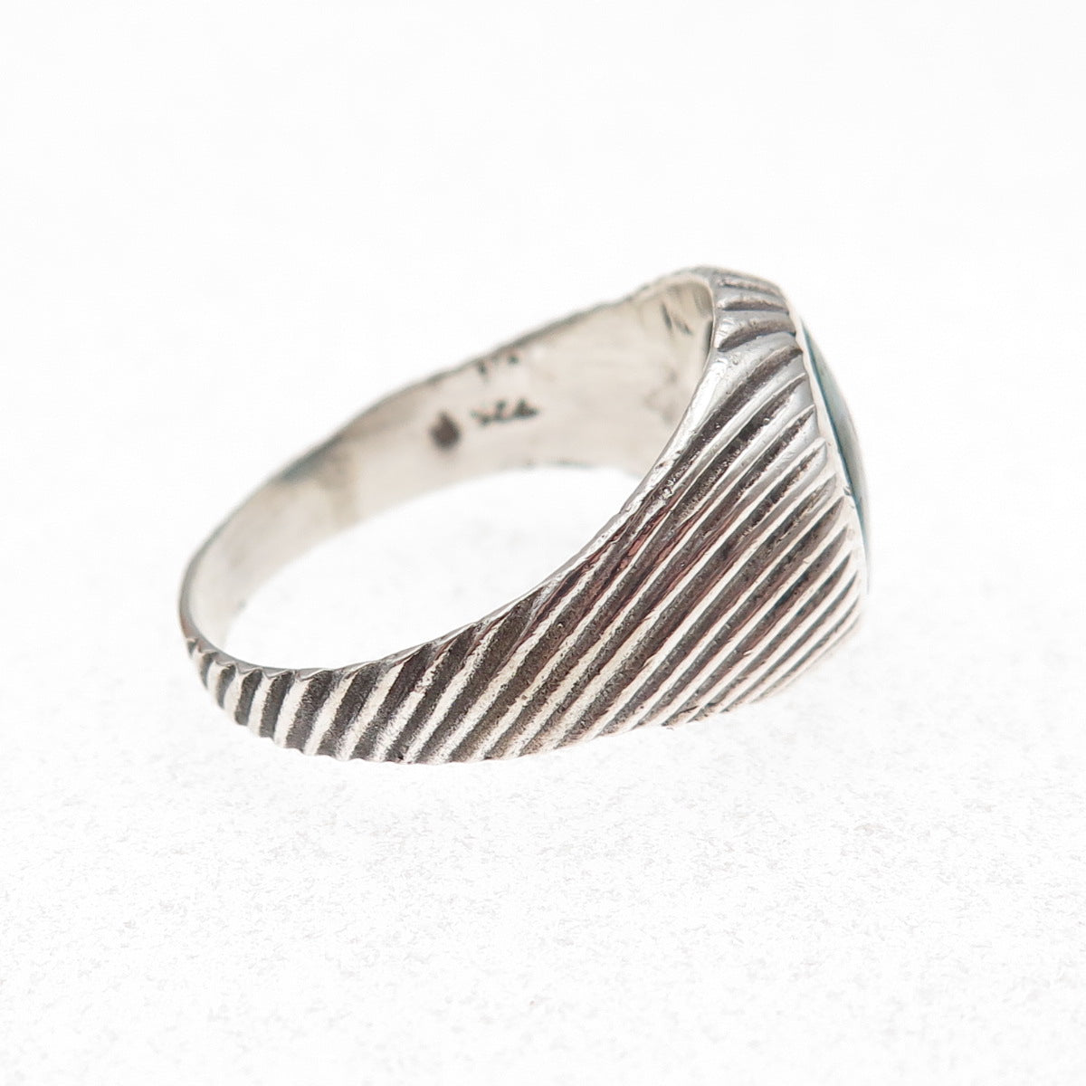 925 Sterling Silver Vintage Real Turquoise Ribbed Oxidized Ring Size 9