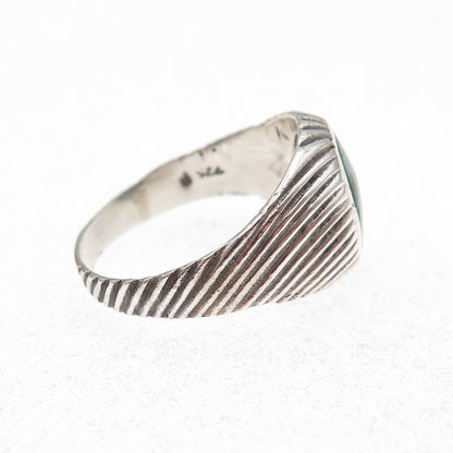 925 Sterling Silver Vintage Real Turquoise Ribbed Oxidized Ring Size 9