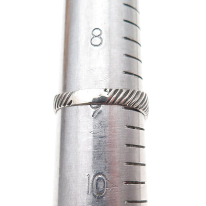 925 Sterling Silver Vintage Real Turquoise Ribbed Oxidized Ring Size 9