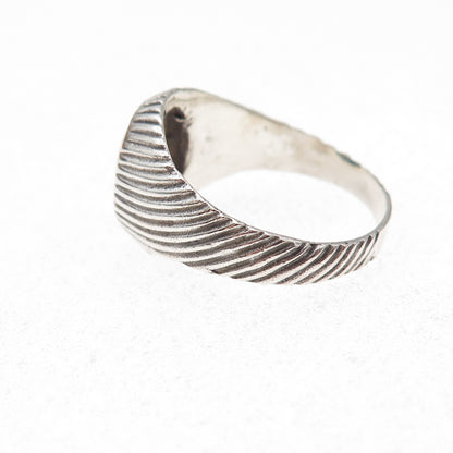 925 Sterling Silver Vintage Real Turquoise Ribbed Oxidized Ring Size 9