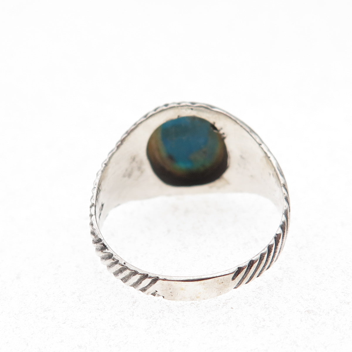 925 Sterling Silver Vintage Real Turquoise Ribbed Oxidized Ring Size 9