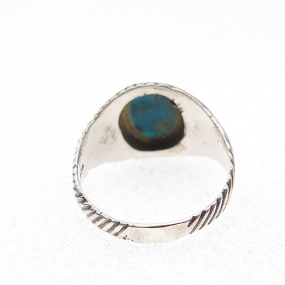 925 Sterling Silver Vintage Real Turquoise Ribbed Oxidized Ring Size 9