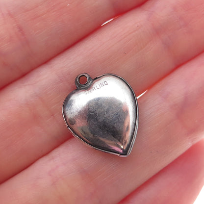 925 Sterling Silver Antique Art Deco Etched Cross Heart Chatelaine Charm Pendant