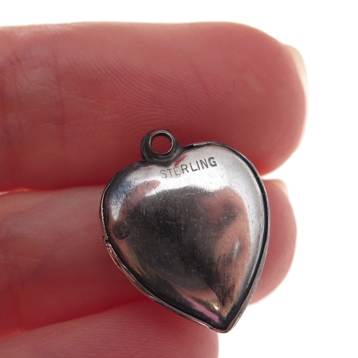 925 Sterling Silver Antique Art Deco Etched Cross Heart Chatelaine Charm Pendant