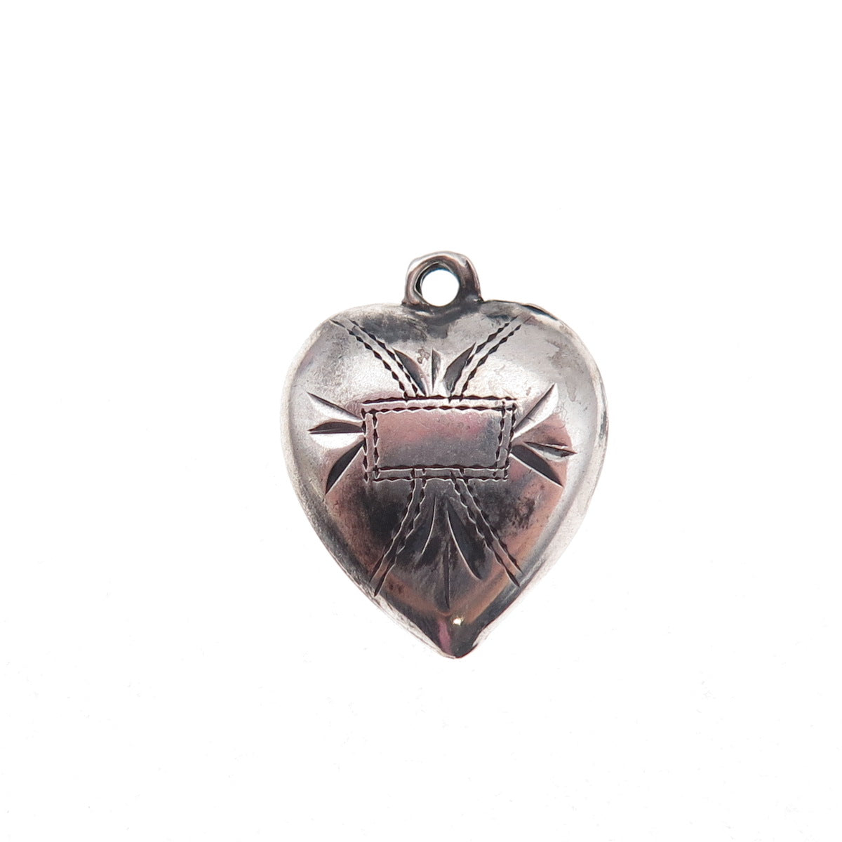 925 Sterling Silver Antique Art Deco Etched Cross Heart Chatelaine Charm Pendant