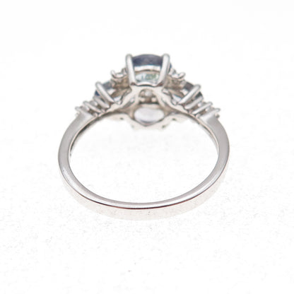 925 Sterling Silver Real Oval & Round-Cut Tanzanite Floral Ring Size 8.25